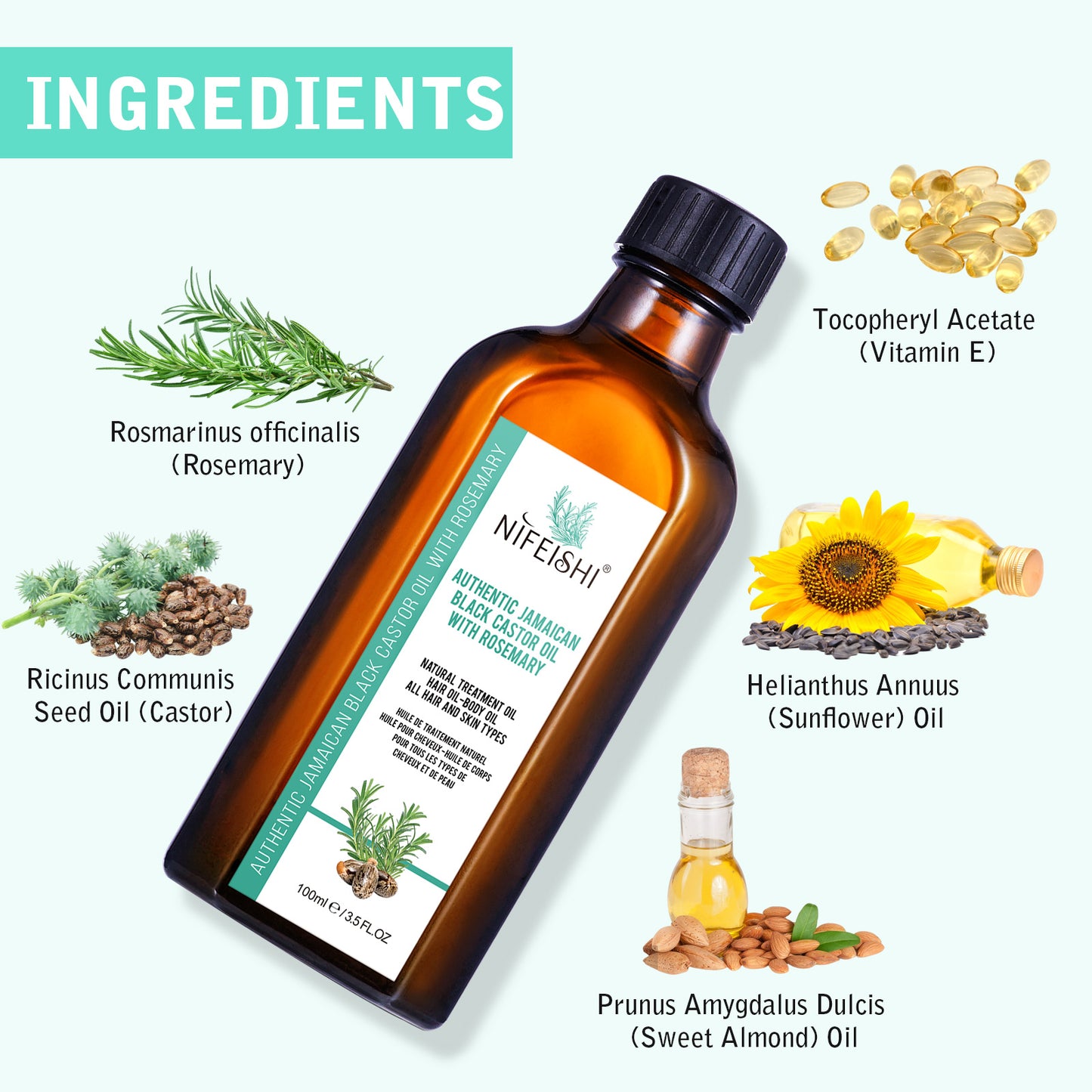 Jamaican Black Castor Oil and Rosemary Oil Blend For Hair Growth & Skin Care 100ml