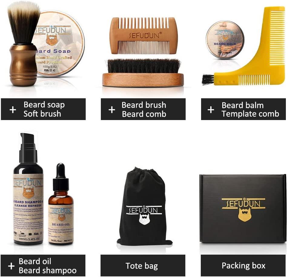 8pcs Complete Men's Beard Care Set Comes With Shampoo, Balm, Oil ,Brush, Comb Gift Kit Grooming Shaving Set - Great Gift Idea!