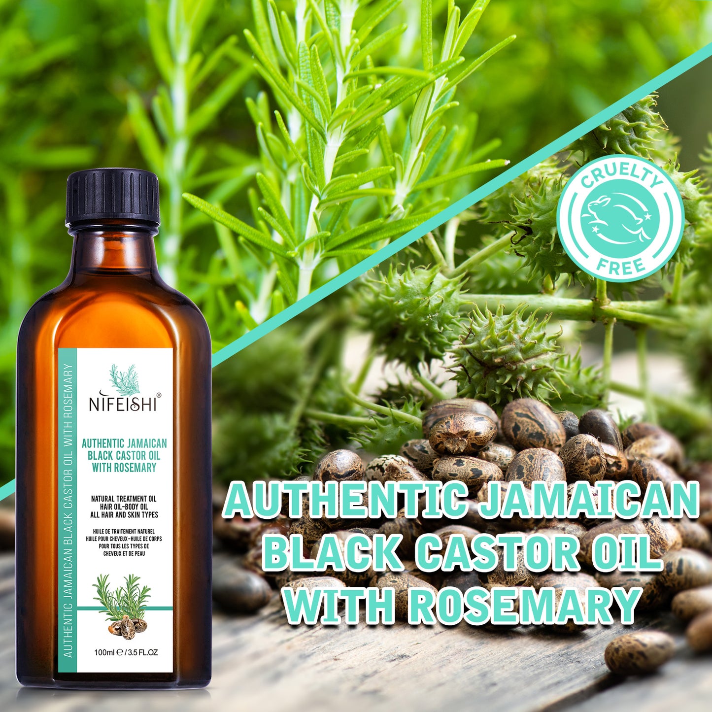 Jamaican Black Castor Oil and Rosemary Oil Blend For Hair Growth & Skin Care 100ml