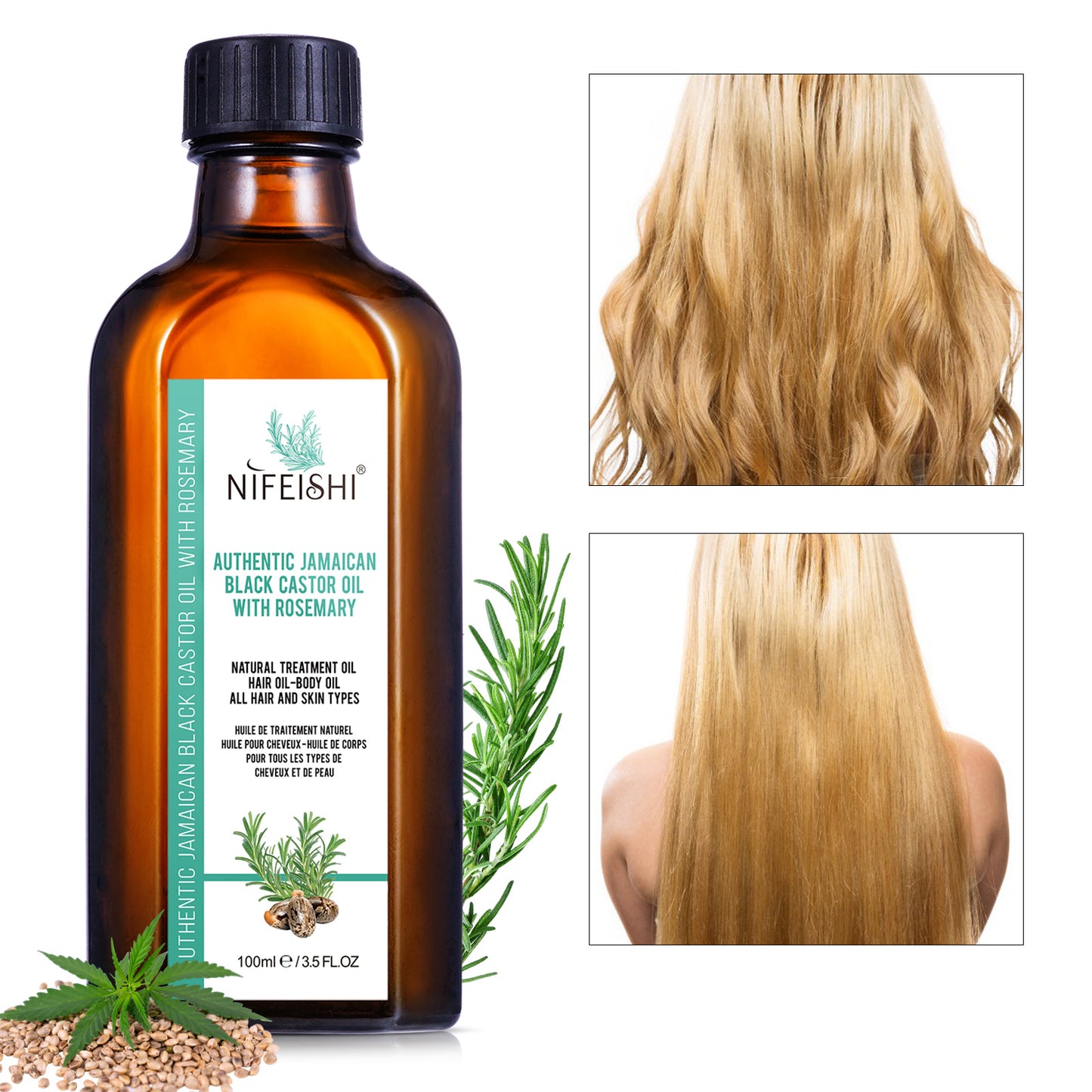 Jamaican Black Castor Oil and Rosemary Oil Blend For Hair Growth & Skin Care 100ml