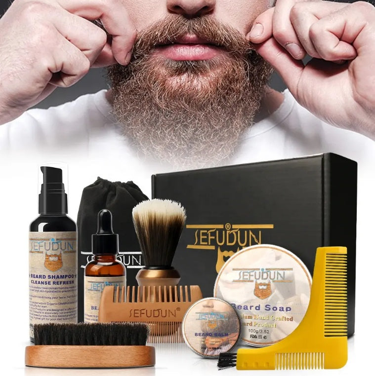 8pcs Complete Men's Beard Care Set Comes With Shampoo, Balm, Oil ,Brush, Comb Gift Kit Grooming Shaving Set - Great Gift Idea!