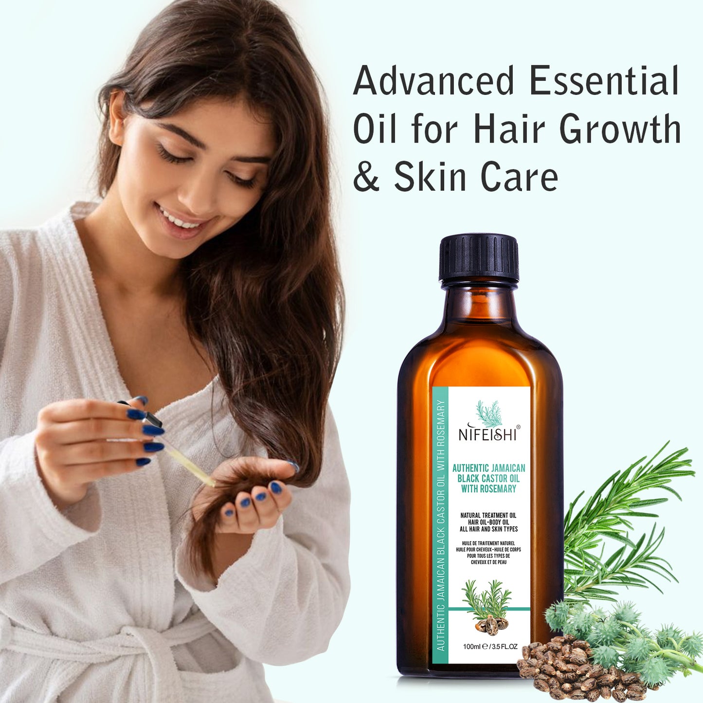 Jamaican Black Castor Oil and Rosemary Oil Blend For Hair Growth & Skin Care 100ml