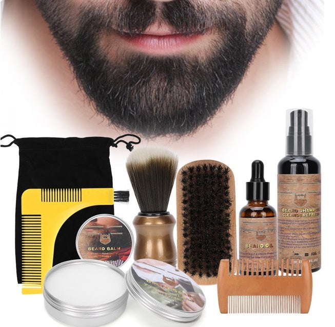 8pcs Complete Men's Beard Care Set Comes With Shampoo, Balm, Oil ,Brush, Comb Gift Kit Grooming Shaving Set - Great Gift Idea!