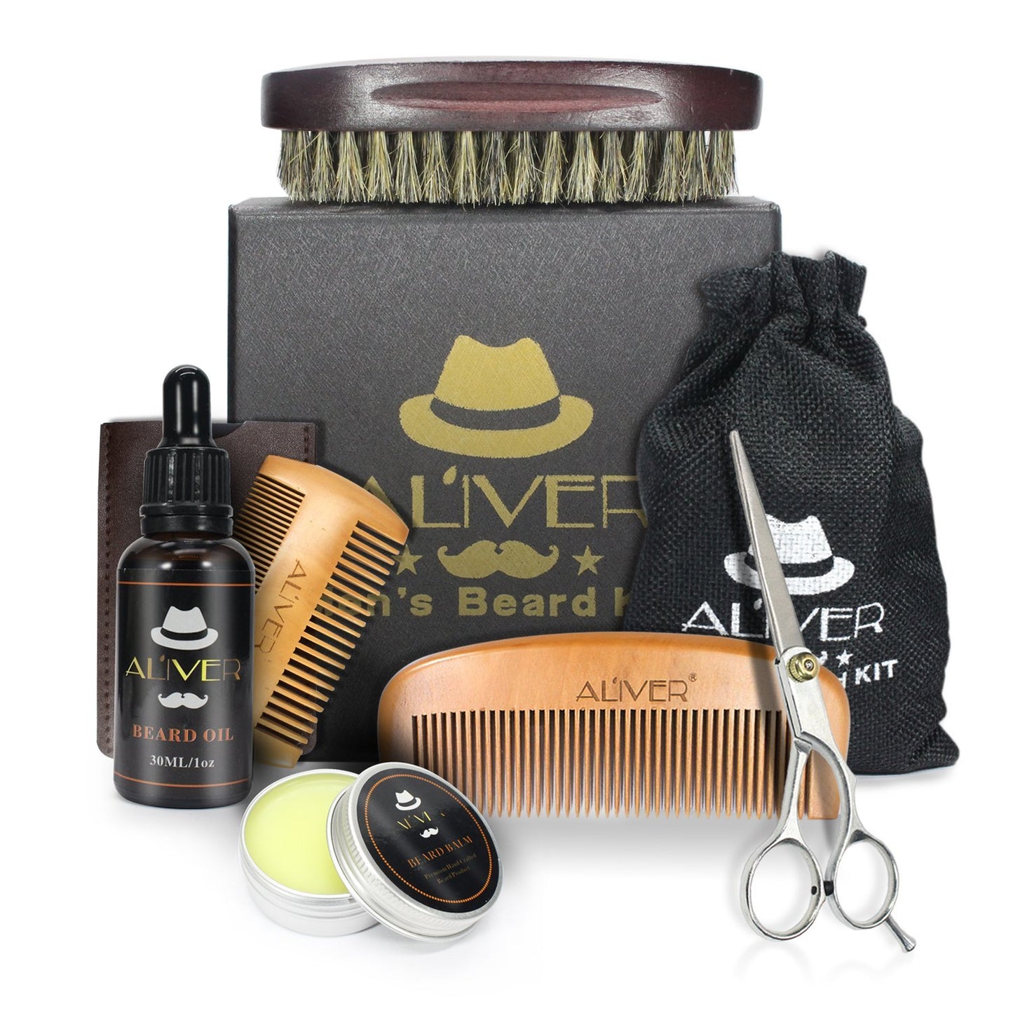 Aliver 6 pieces Beard Growth Grooming & Trimming Care Kit for Men