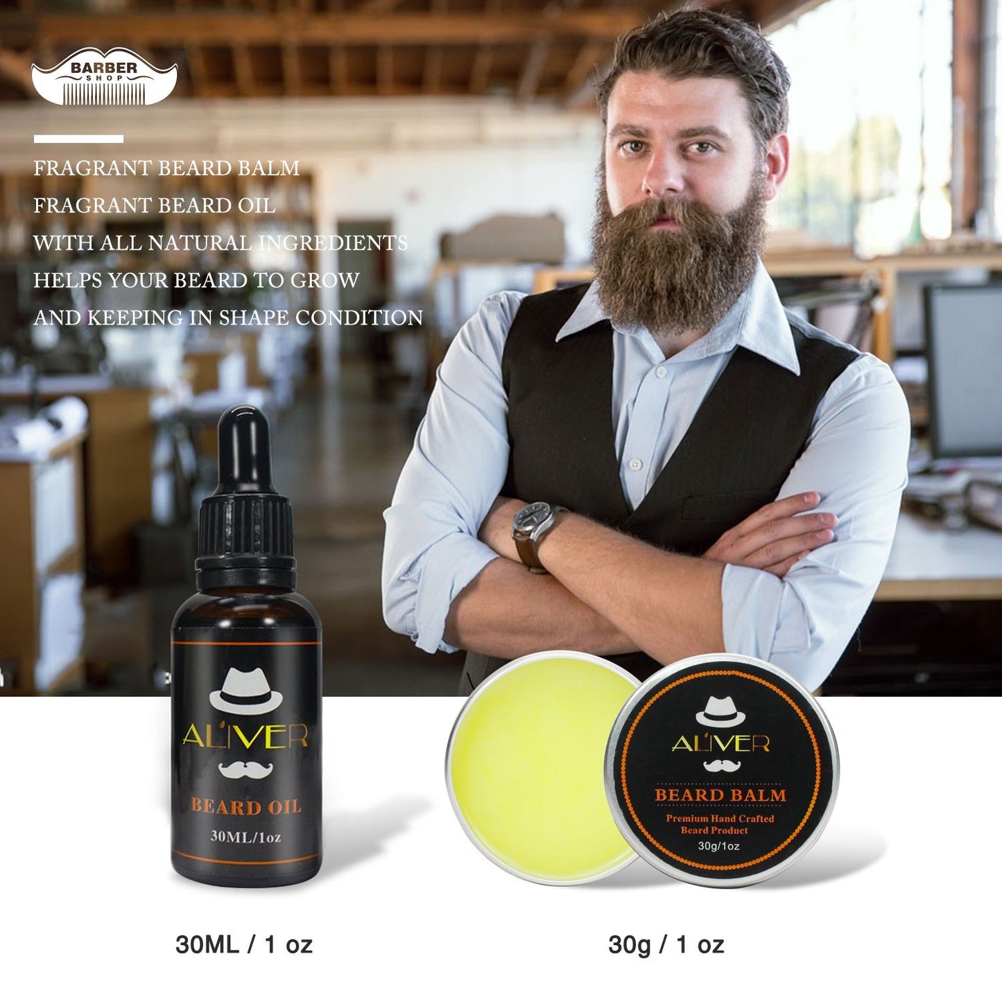Aliver 6 pieces Beard Growth Grooming & Trimming Care Kit for Men
