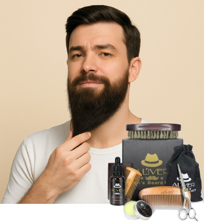 Aliver 6 pieces Beard Growth Grooming & Trimming Care Kit for Men