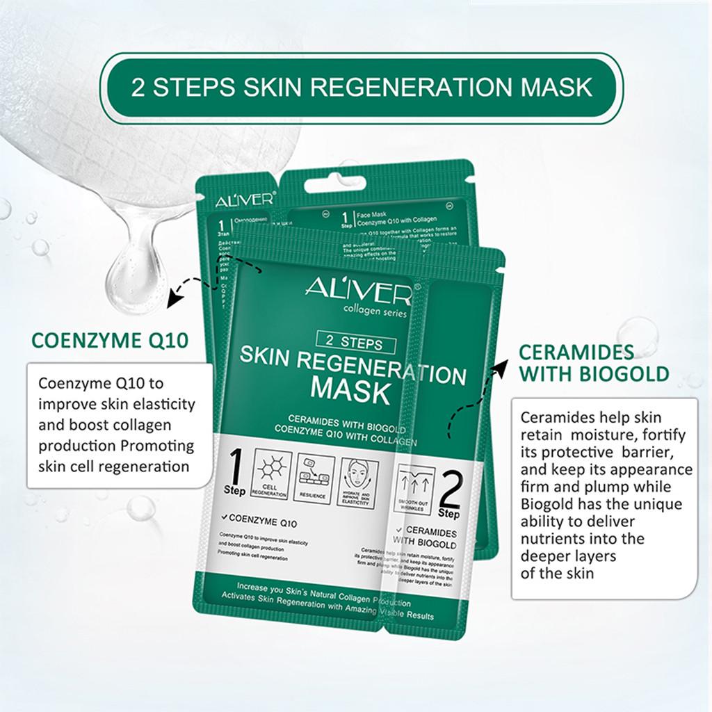 Aliver Skin Regeneration Brightening Anti-Aging Anti-Wrinkle Face Mask with Ceramides, Biogold, Co-Enzyme Q10 and Collagen - Pack of 5 Masks