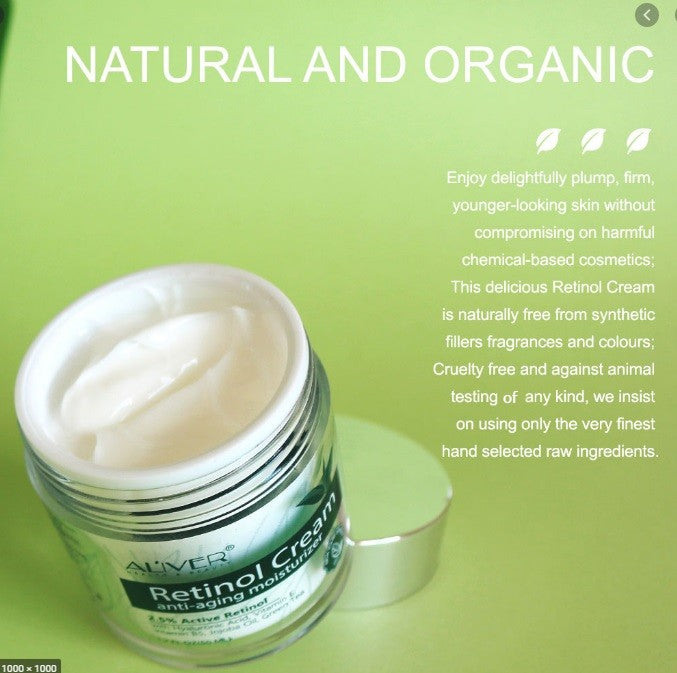 Aliver Retinol Day & Night Cream for Face, Neck & Décolleté with 2.5% Active Retinol + Hyaluronic Acid, Aloe & Green Tea