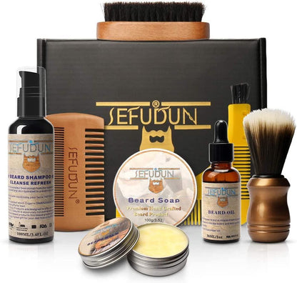 8pcs Complete Men's Beard Care Set Comes With Shampoo, Balm, Oil ,Brush, Comb Gift Kit Grooming Shaving Set - Great Gift Idea!