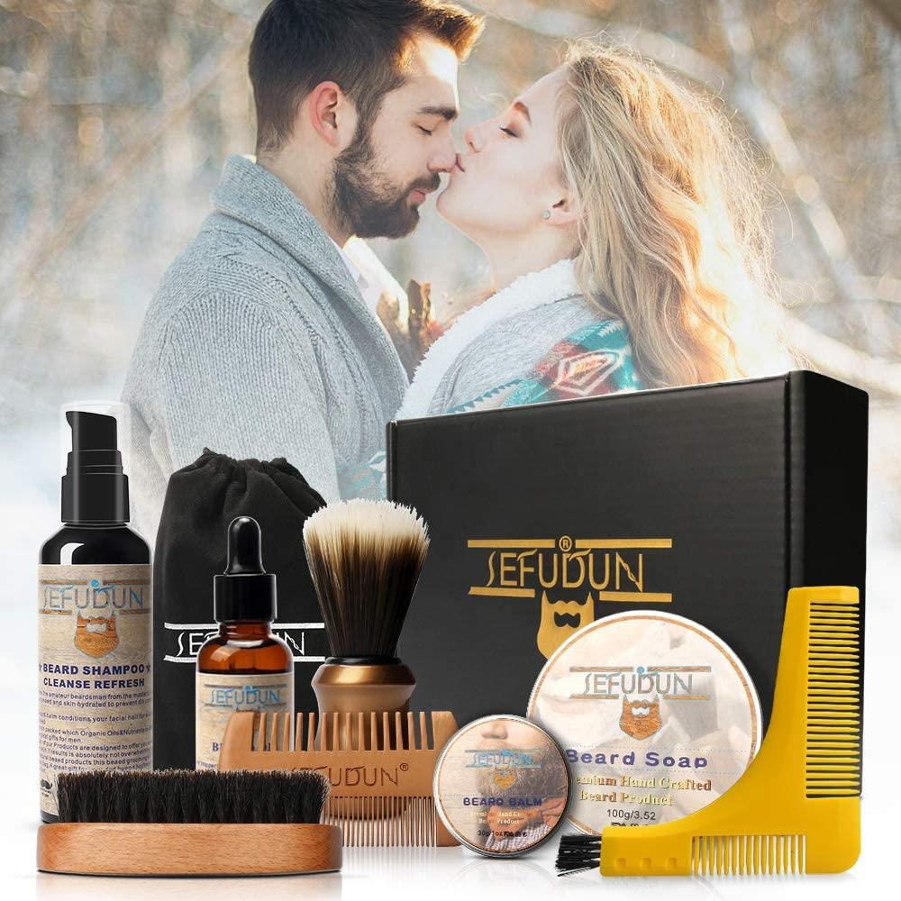8pcs Complete Men's Beard Care Set Comes With Shampoo, Balm, Oil ,Brush, Comb Gift Kit Grooming Shaving Set - Great Gift Idea!