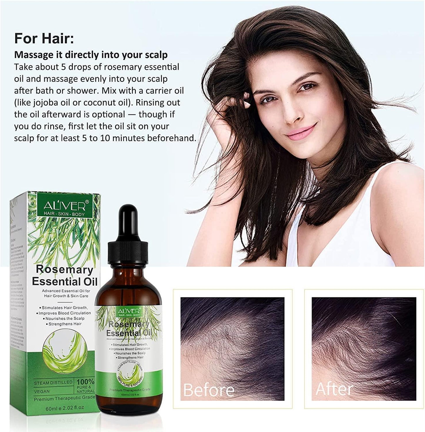 Aliver Rosemary Oil for Hair Growth Strengthen Hair and Prevent Hair Loss Treatment Also Nourishes Hydrate and Soften Hair