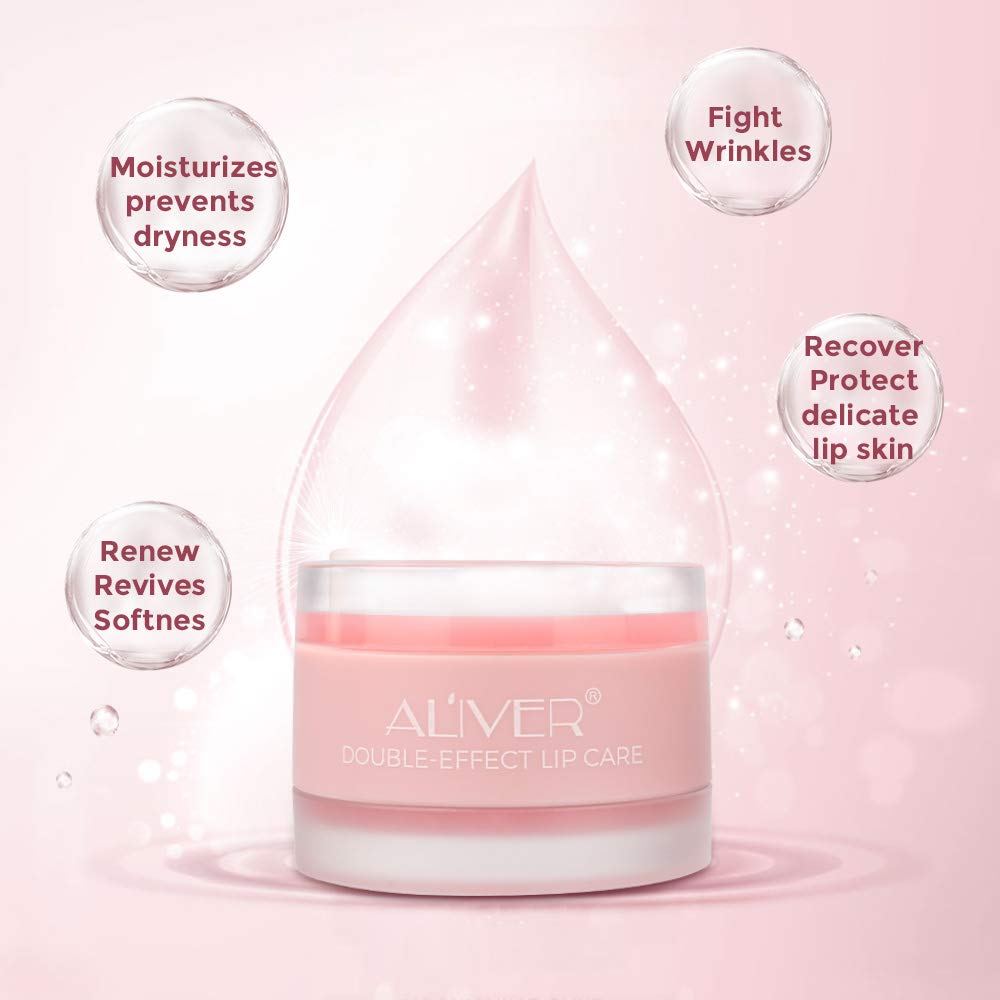 Aliver Double-Effect Lip Sleep Mask with Collagen Peptide, Lip Mask & Lip Scrub Intensive Moisturizing Lip Repair Treatment