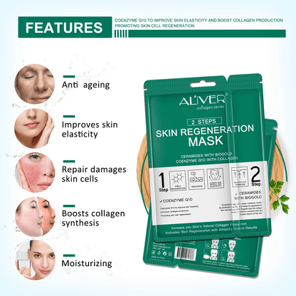 Aliver Skin Regeneration Brightening Anti-Aging Anti-Wrinkle Face Mask with Ceramides, Biogold, Co-Enzyme Q10 and Collagen - Pack of 5 Masks