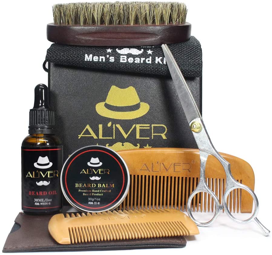 Aliver 6 pieces Beard Growth Grooming & Trimming Care Kit for Men