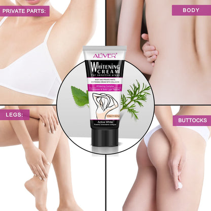Aliver Natural Private Parts Whitening Lightening Skin Cream for Intimate Body Parts Underarm Bikini Legs Nipples