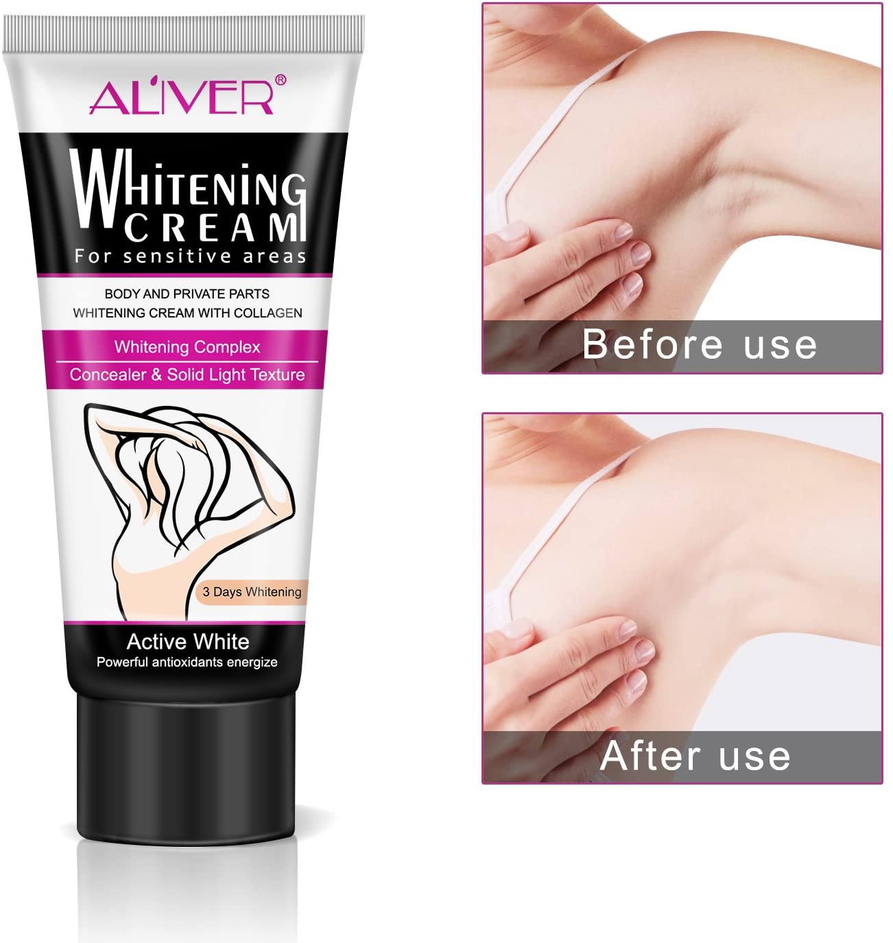 Aliver Natural Private Parts Whitening Lightening Skin Cream for Intimate Body Parts Underarm Bikini Legs Nipples