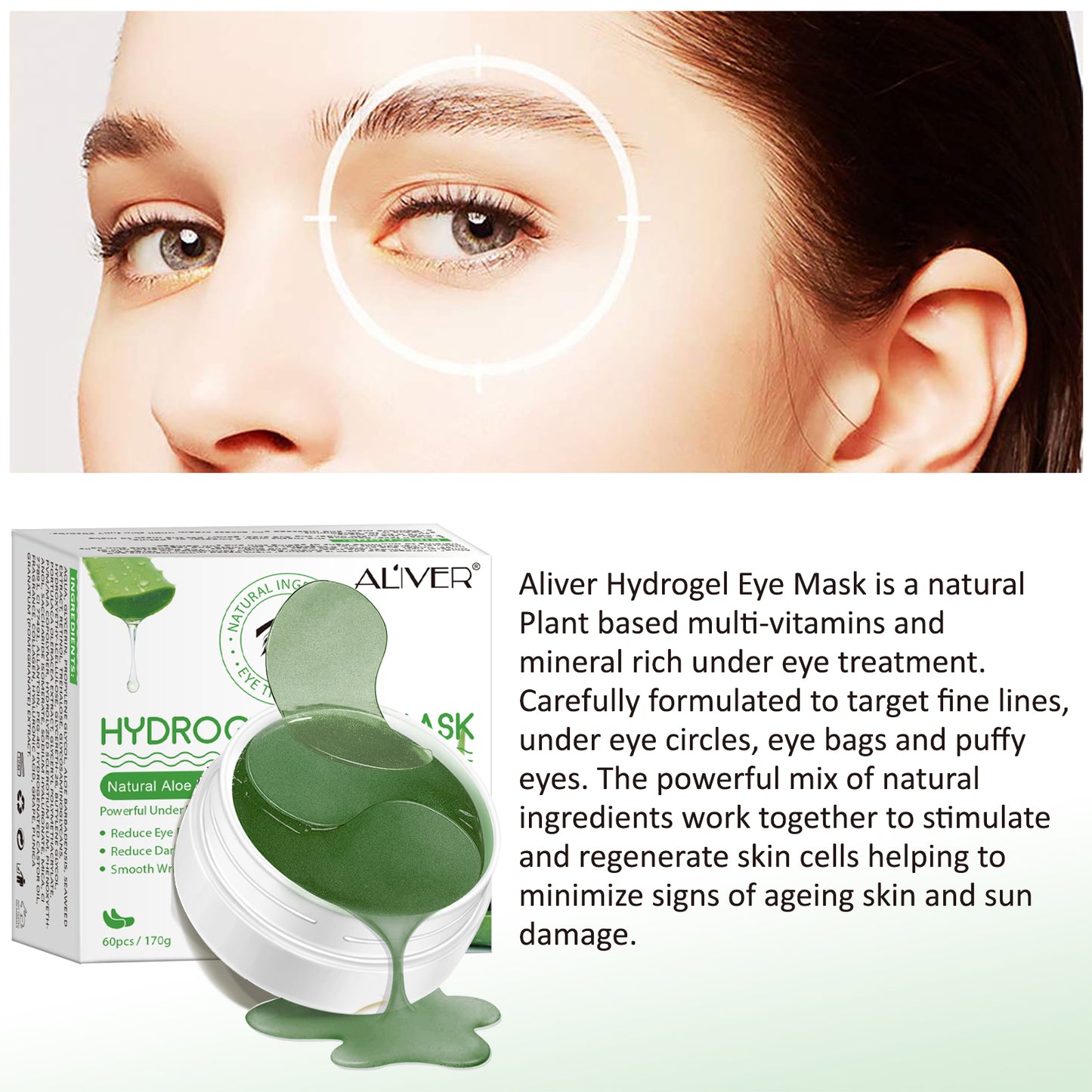 Aliver Under Eye Hydrogel Collagen & Aloe Vera Mask Patches Under Eye Treatment for Dark Circles, Eye Bags, Fine Lines - 60pcs Pack