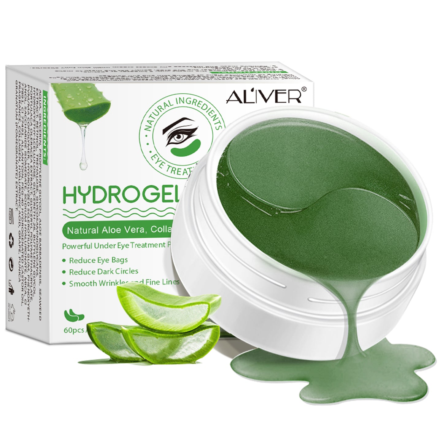 Aliver Under Eye Hydrogel Collagen & Aloe Vera Mask Patches Under Eye Treatment for Dark Circles, Eye Bags, Fine Lines - 60pcs Pack