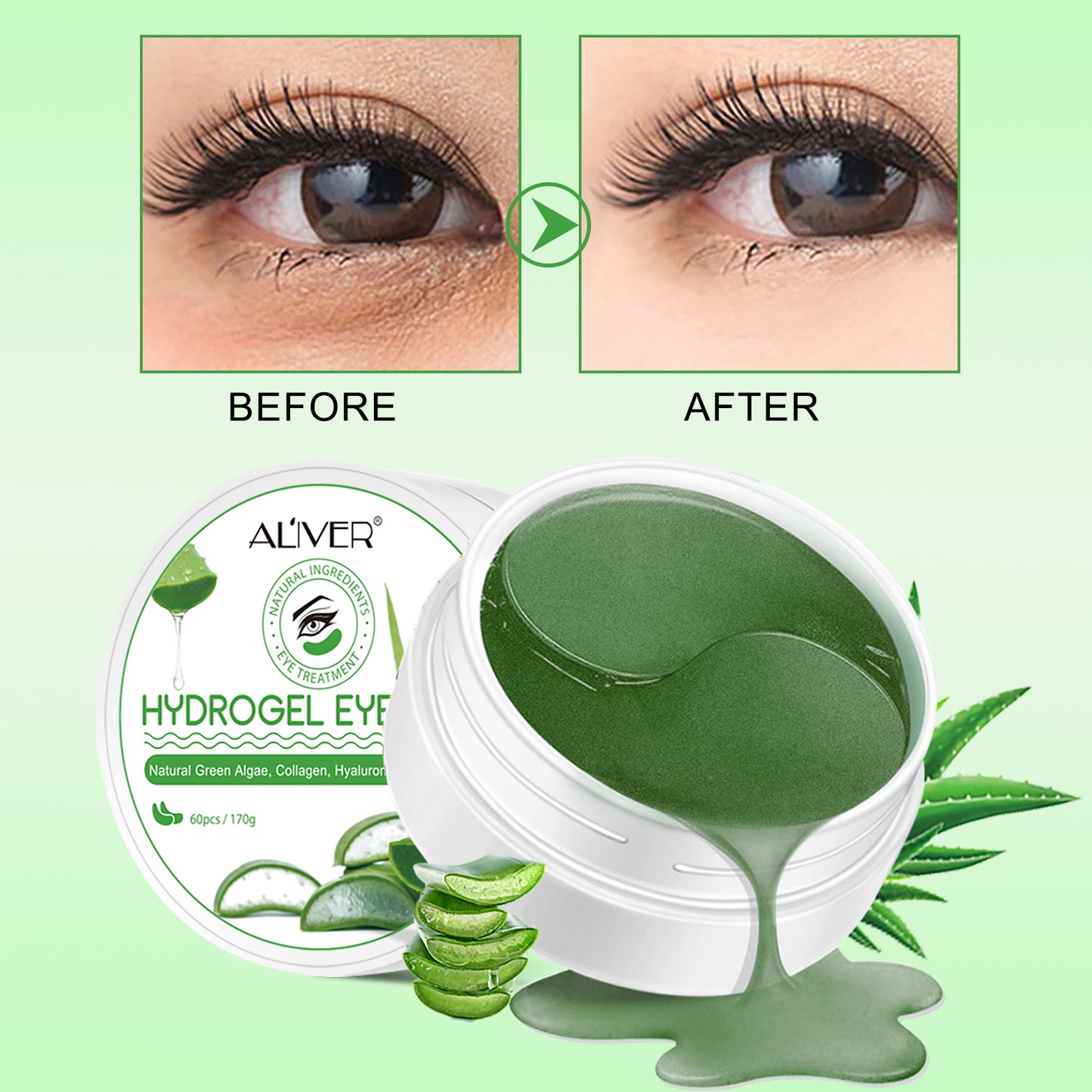 Aliver Under Eye Hydrogel Collagen & Aloe Vera Mask Patches Under Eye Treatment for Dark Circles, Eye Bags, Fine Lines - 60pcs Pack