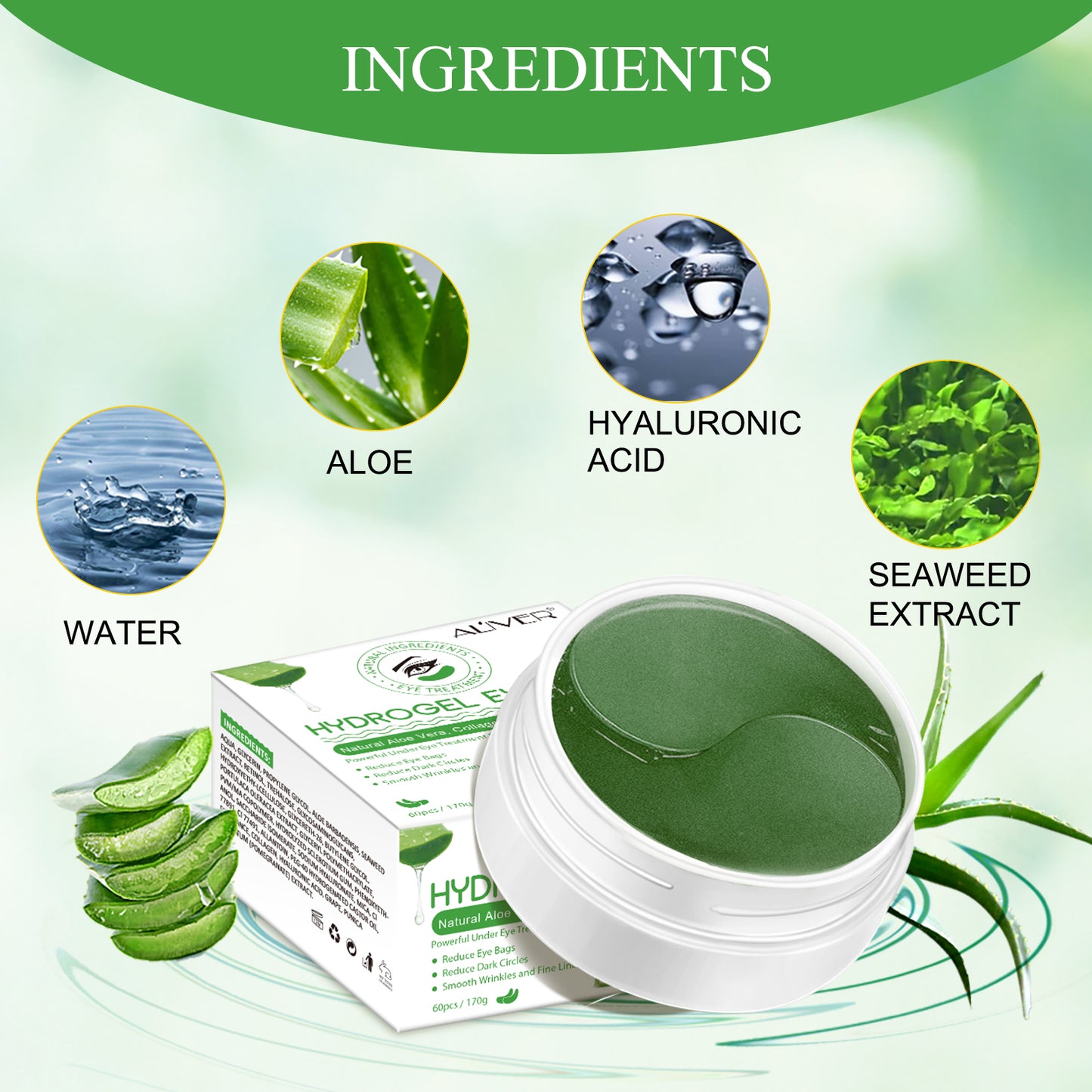 Aliver Under Eye Hydrogel Collagen & Aloe Vera Mask Patches Under Eye Treatment for Dark Circles, Eye Bags, Fine Lines - 60pcs Pack