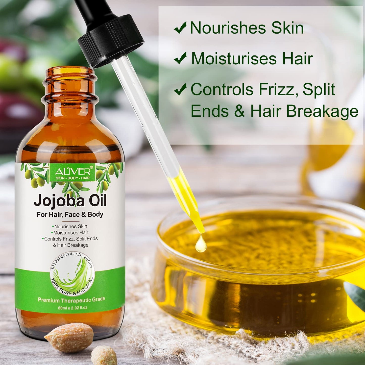 Aliver Jojoba Oil Deeply Moisturizing Anti-Aging Oil for Skin Hair and Nails