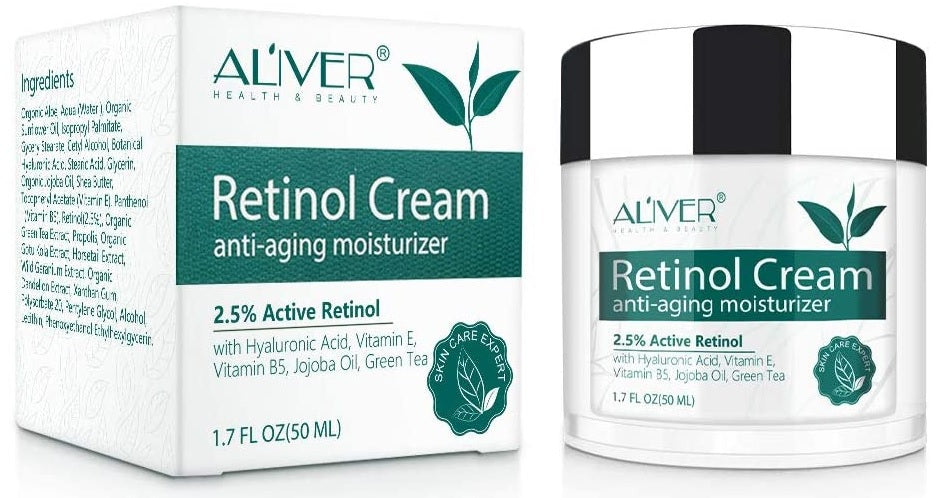 Aliver Retinol Day & Night Cream for Face, Neck & Décolleté with 2.5% Active Retinol + Hyaluronic Acid, Aloe & Green Tea