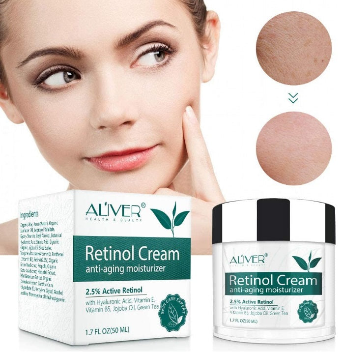 Aliver Retinol Day & Night Cream for Face, Neck & Décolleté with 2.5% Active Retinol + Hyaluronic Acid, Aloe & Green Tea