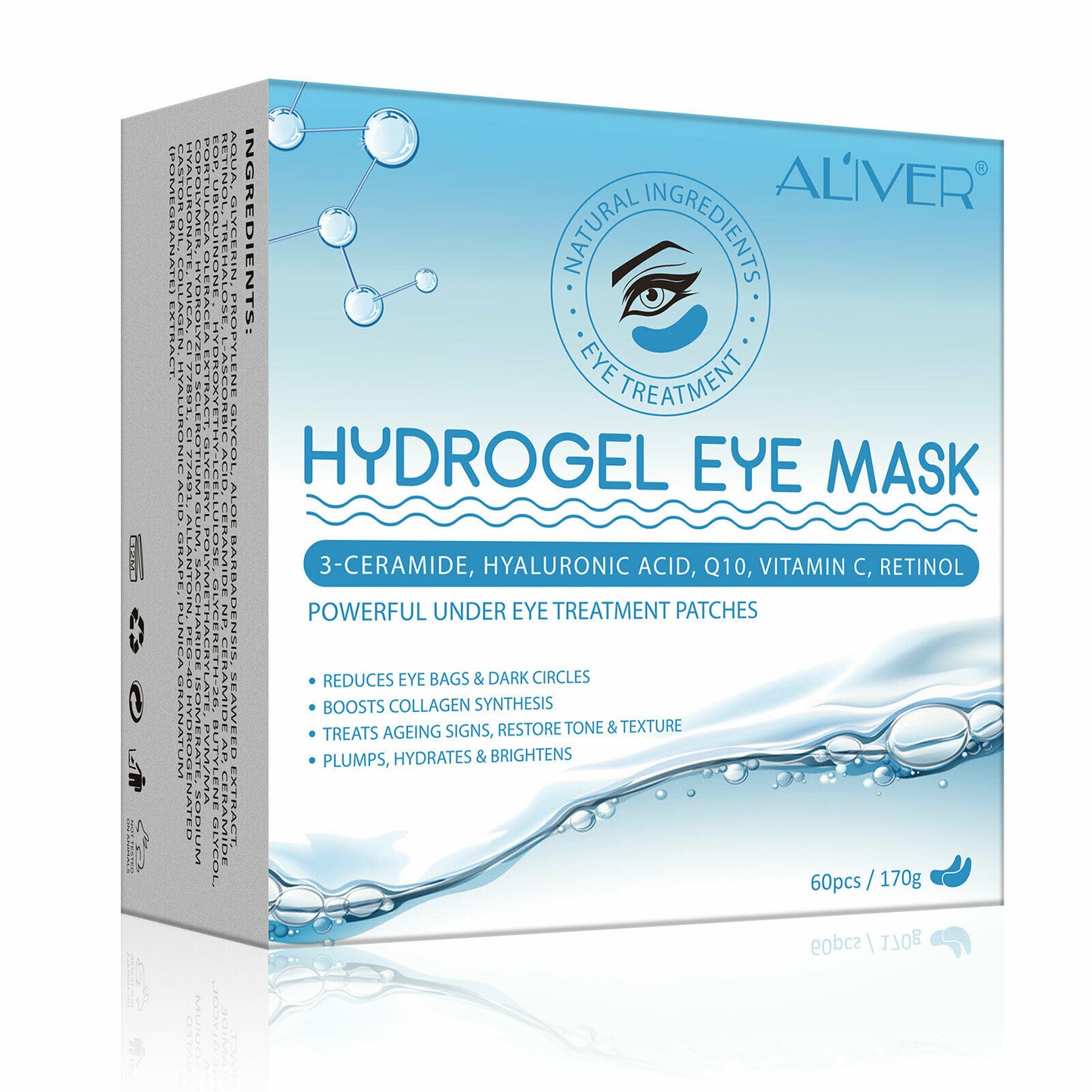 Aliver Hydrogel Hyaluronic & Retinol Mask Patches Under Eye Treatment Deeply Hydrates and Rejuvenates Under Eye Skin - 60pcs Pack