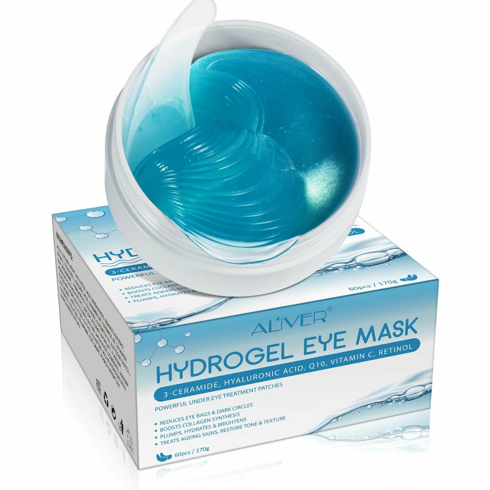 Aliver Hydrogel Hyaluronic & Retinol Mask Patches Under Eye Treatment Deeply Hydrates and Rejuvenates Under Eye Skin - 60pcs Pack